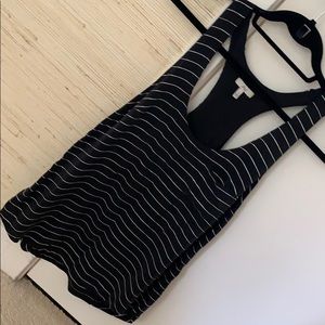 JOIE small black and silver striped silk top